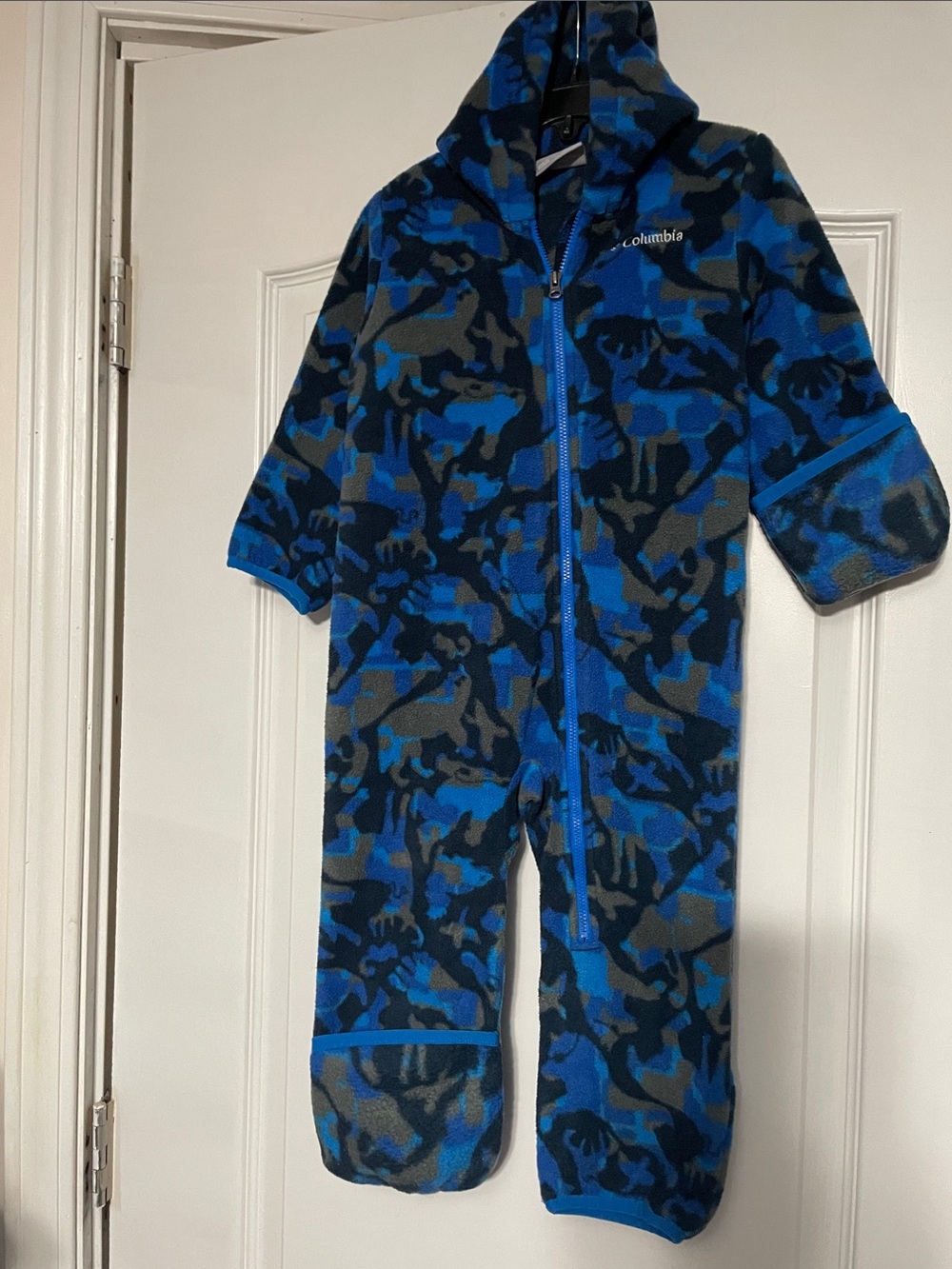 Columbia Blue and Gray Camo Fleece Hooded One-Piece